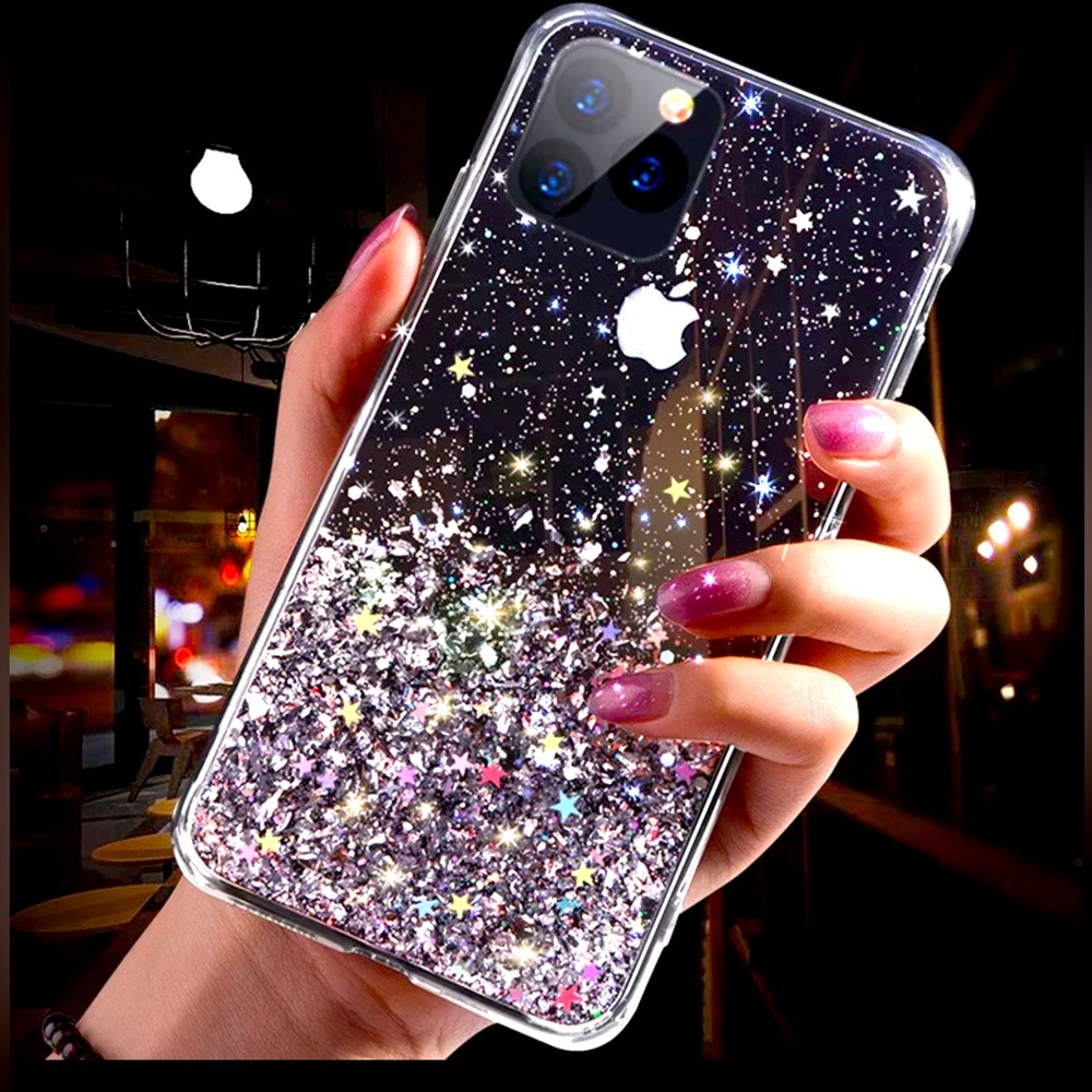 Silicone Glitter Sparkle Case Black Transparent for iPhone 11 Pro. Handcrafted.